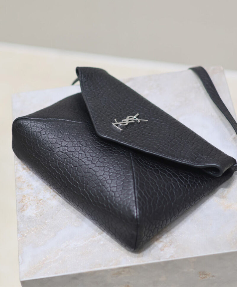 Saint Laurent Cassandre Envelope Messenger In Lambskin Black